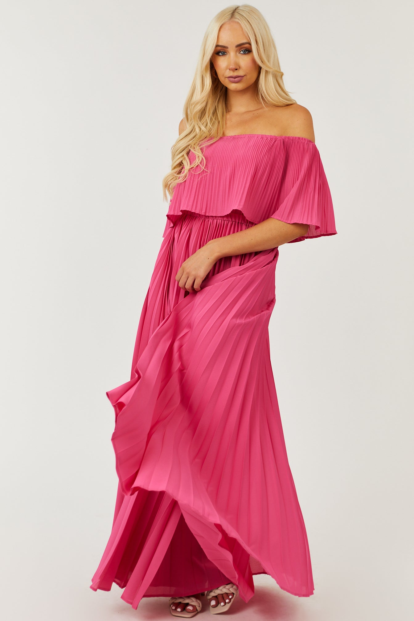 pink pleated dress